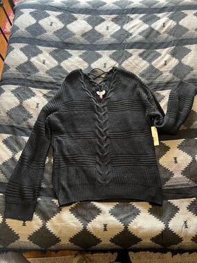No Boundaries Lace up black sweater XXL NWT
